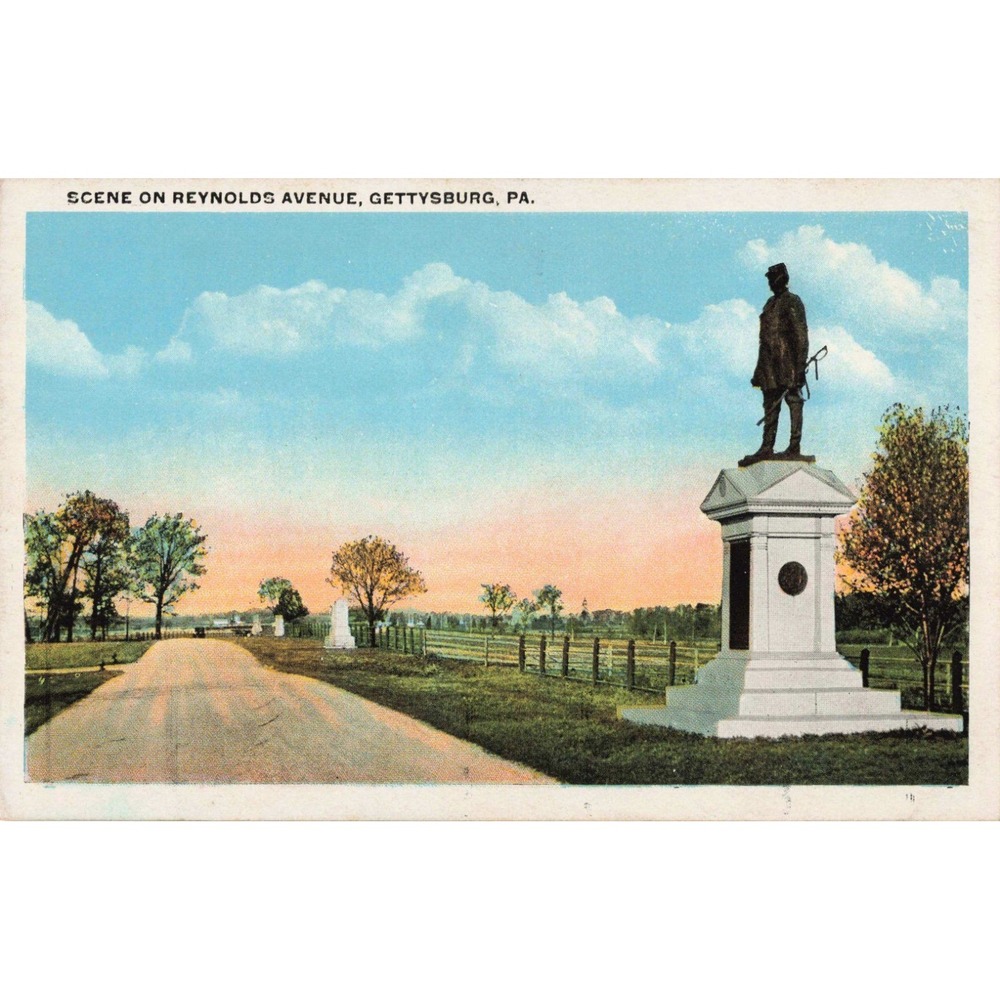 Reynolds Avenue Gettysburg PA Pennsylvania Civil War Monument Linen Postcard